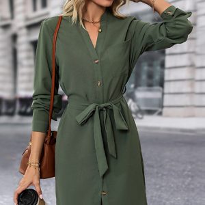 New women's solid color long-sleeved dress