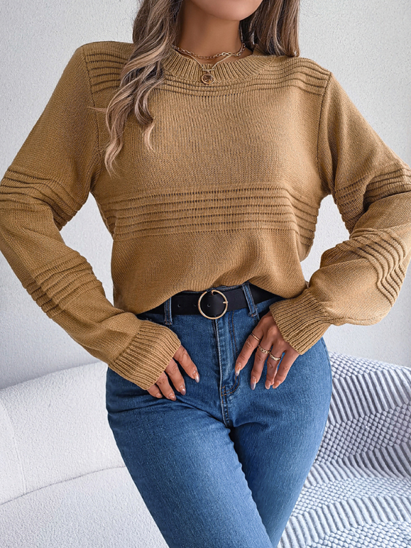 New Ladies Casual Solid Color Long Sleeve Knitted Pullover Sweater - Image 9