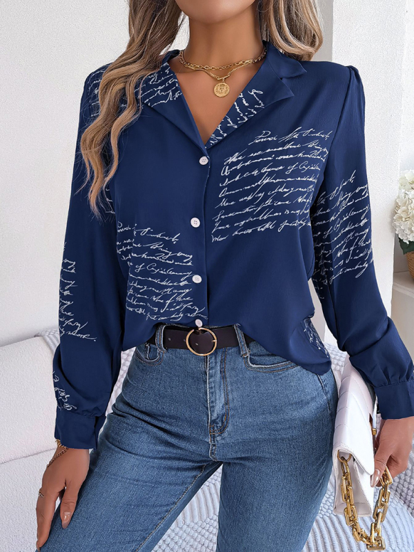 New women's casual all-match letter suit collar long-sleeved shirt - Image 3