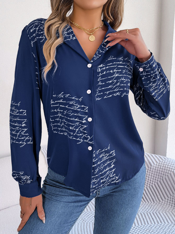 New women's casual all-match letter suit collar long-sleeved shirt - Image 15