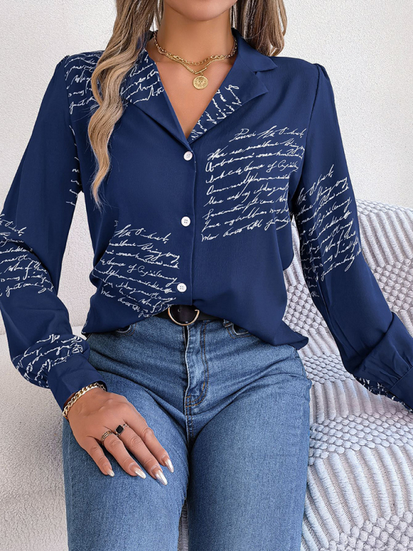 New women's casual all-match letter suit collar long-sleeved shirt - Image 12