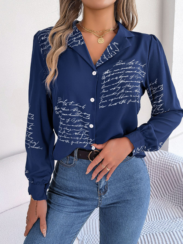 New women's casual all-match letter suit collar long-sleeved shirt - Image 13