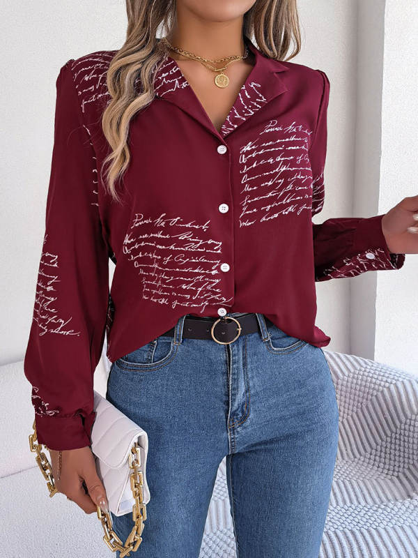 New women's casual all-match letter suit collar long-sleeved shirt - Image 7