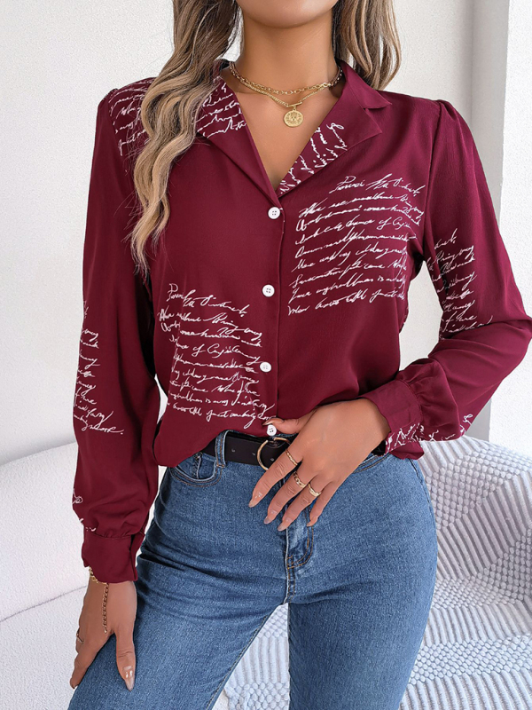 New women's casual all-match letter suit collar long-sleeved shirt - Image 5