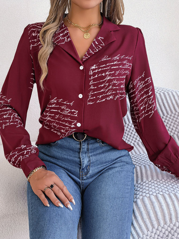 New women's casual all-match letter suit collar long-sleeved shirt - Image 4