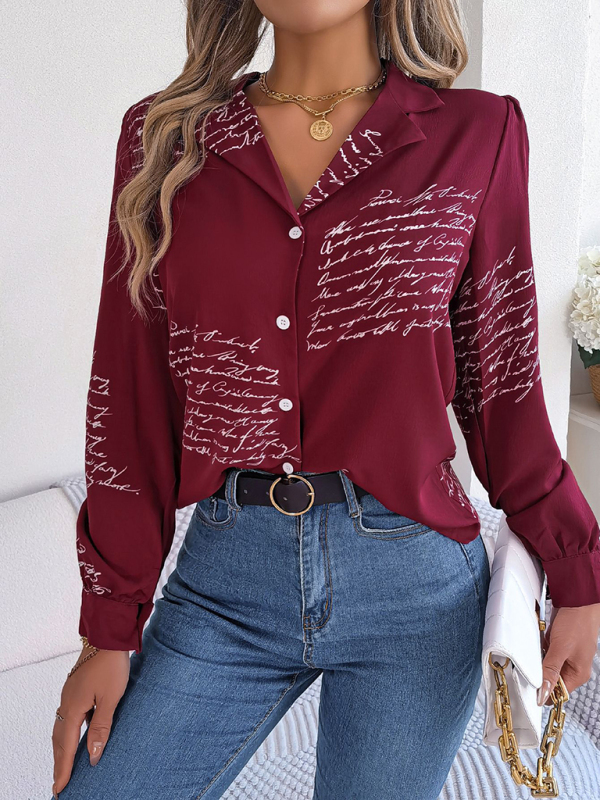 New women's casual all-match letter suit collar long-sleeved shirt - Image 6