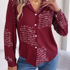 New women's casual all-match letter suit collar long-sleeved shirt