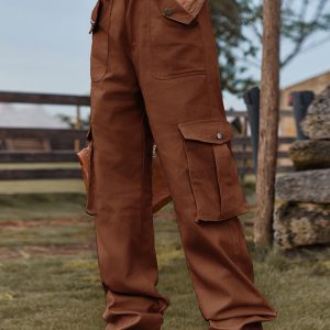 New American Style Retro Elastic Waist Denim Overalls Casual Pants