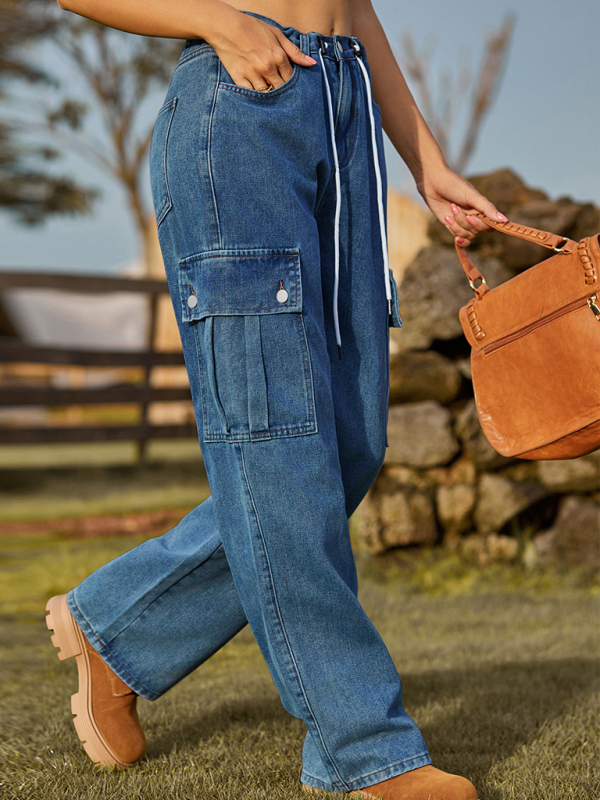 New style denim drawstring adjustable washable overalls trousers casual trousers - Image 4