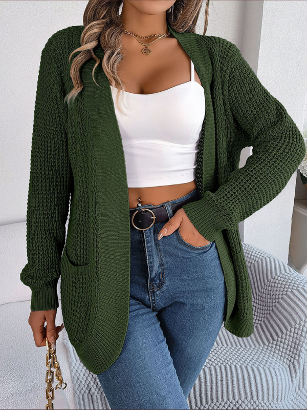 Casual Pocket Long Sleeve Knitted Cardigan Jacket - Image 6