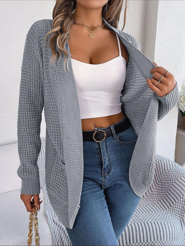 Casual Pocket Long Sleeve Knitted Cardigan Jacket - Image 25