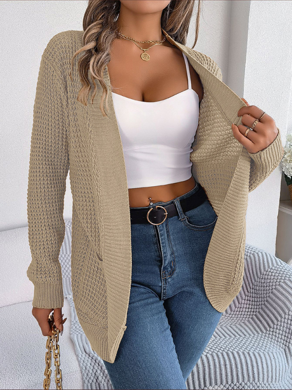 Casual Pocket Long Sleeve Knitted Cardigan Jacket - Image 3