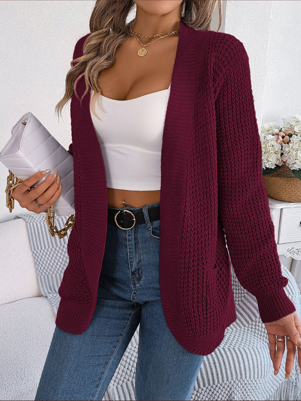 Casual Pocket Long Sleeve Knitted Cardigan Jacket - Image 11