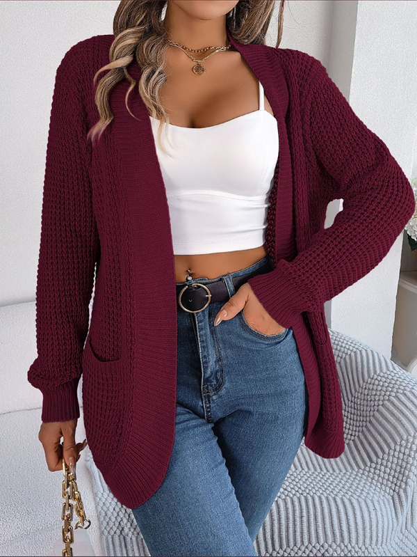 Casual Pocket Long Sleeve Knitted Cardigan Jacket - Image 10