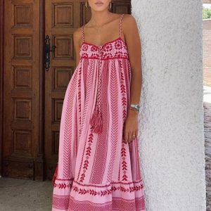 Crochet patchwork knitted ethnic style slip dress