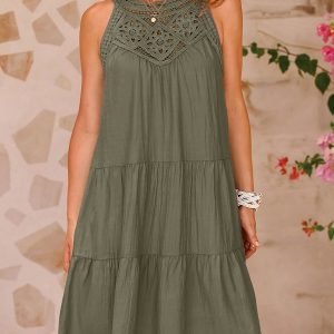 Women's new style hollow lace stitching halter neck vest dress