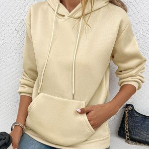 Casual Long Sleeve Solid Color Hooded Sweatshirt