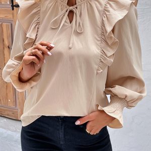 women's ruffled tie long sleeve blouse