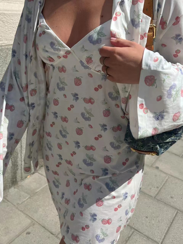 Floral sweet sexy suspender dress summer sleeveless v-neck bag hip skirt - Image 3