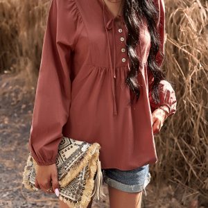 New women's temperament commuting solid color V-neck long-sleeved top
