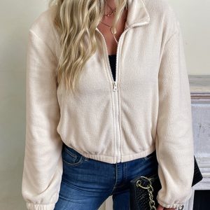 women's short solid color polar fleece jacket