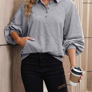 New long sleeve lapel solid color sweatshirt