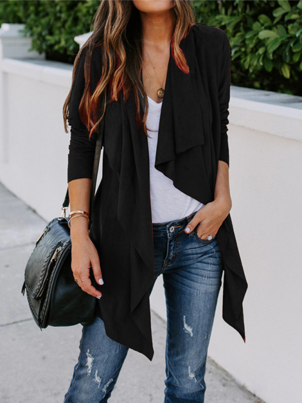 New Ladies Solid Color Long Sleeve Long Sleeve Windbreaker Versatile Cardigan Jacket - Image 10