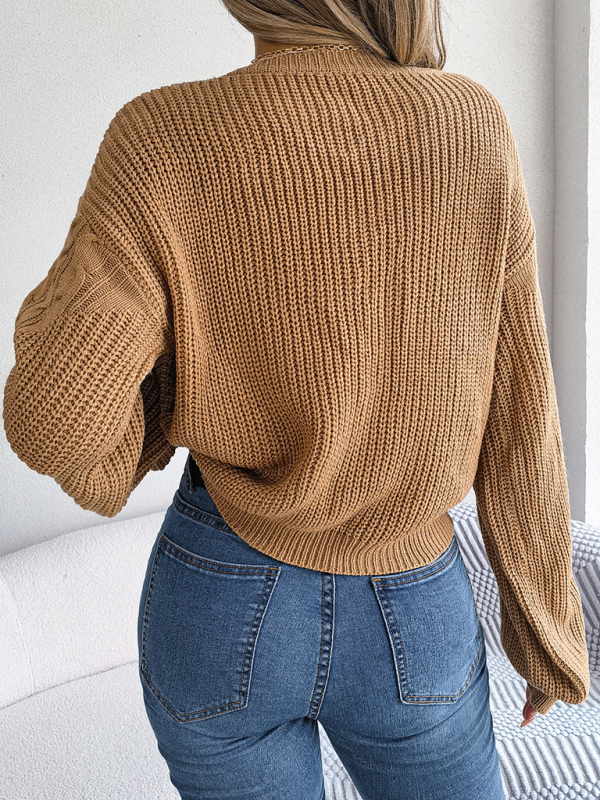 New casual twist stitching lantern sleeve pullover sweater - Image 9