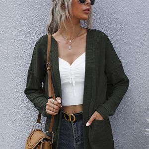 New casual women's basic long-sleeved solid color long sweater cardigan