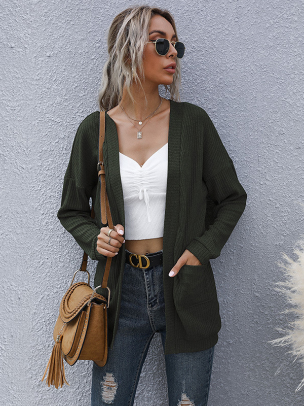 New casual women's basic long-sleeved solid color long sweater cardigan - Image 3