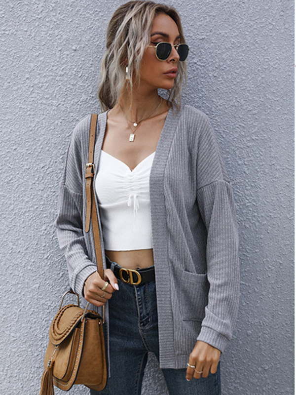 New casual women's basic long-sleeved solid color long sweater cardigan - Image 10