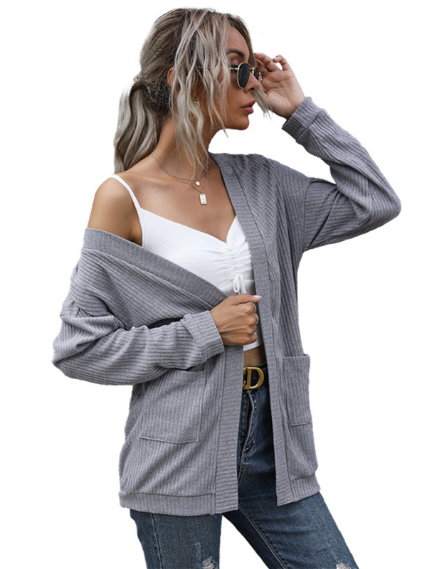 New casual women's basic long-sleeved solid color long sweater cardigan - Image 7