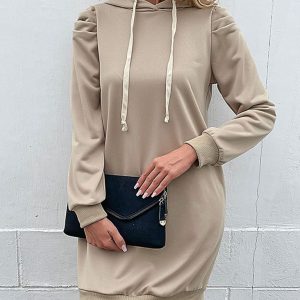 Women's solid color long sleeve sweatshirt dress