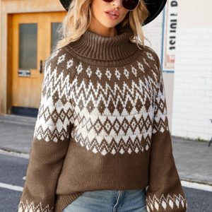 Turtleneck Sweater Women Pullover Loose Retro Outerwear Knitted Women's Sweater