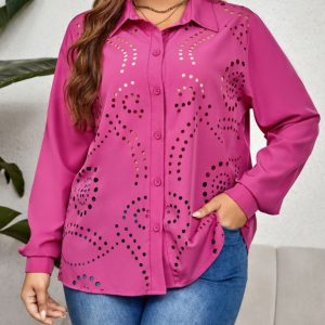 New plus size women's new temperament hollow shirt loose and comfortable top