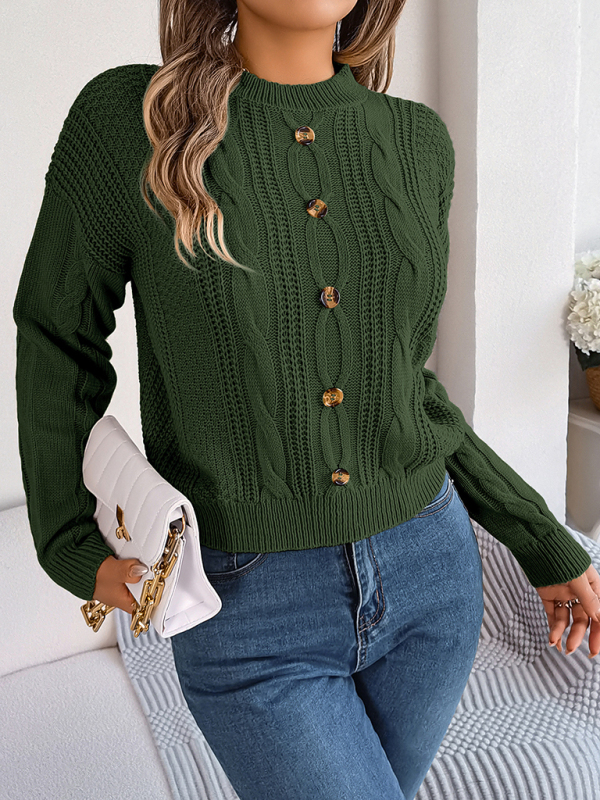 New casual solid color button twist long-sleeved pullover sweater - Image 5