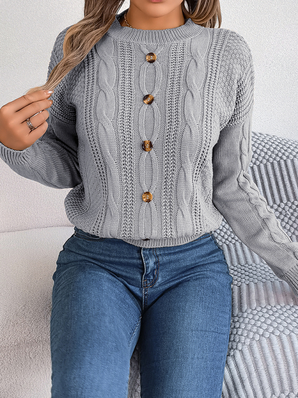 New casual solid color button twist long-sleeved pullover sweater - Image 3