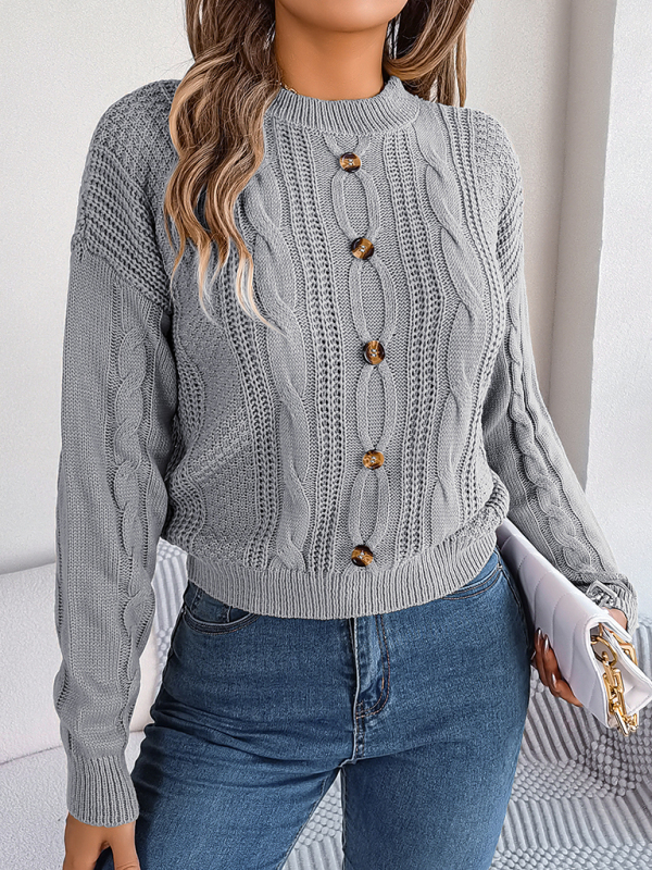 New casual solid color button twist long-sleeved pullover sweater - Image 12