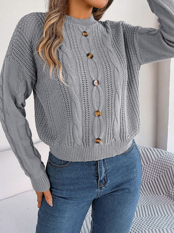 New casual solid color button twist long-sleeved pullover sweater - Image 15