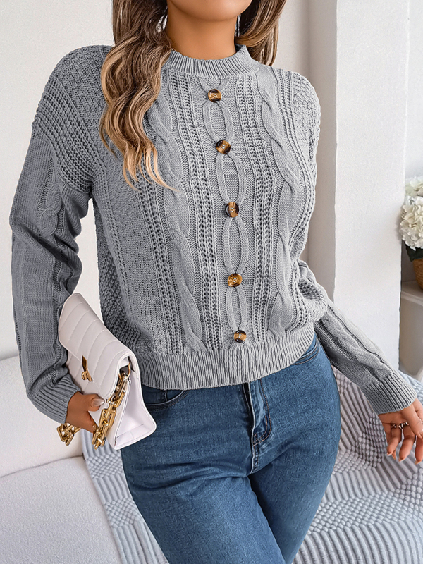New casual solid color button twist long-sleeved pullover sweater - Image 13