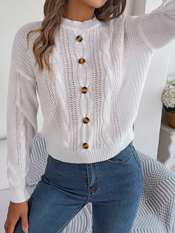 New casual solid color button twist long-sleeved pullover sweater - Image 9