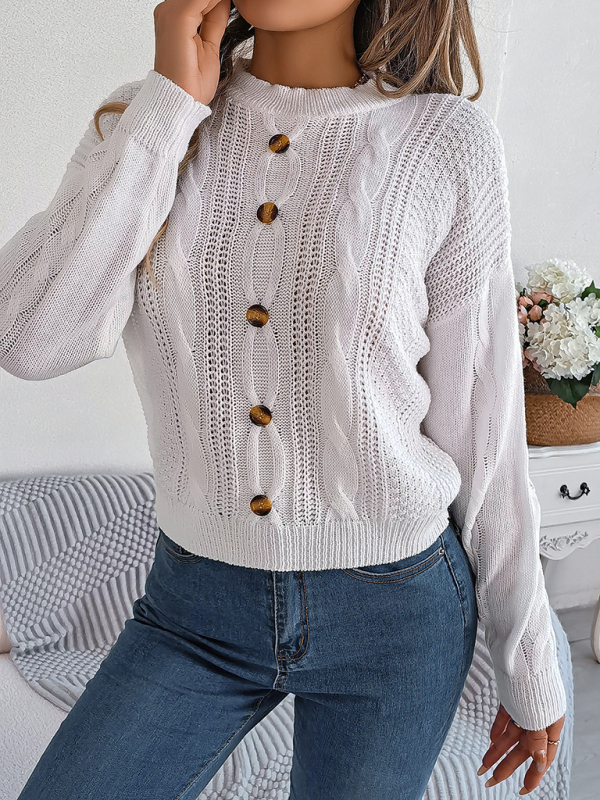 New casual solid color button twist long-sleeved pullover sweater - Image 8