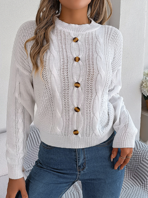 New casual solid color button twist long-sleeved pullover sweater - Image 11