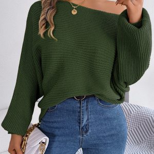New casual loose solid color bat sleeve pullover sweater