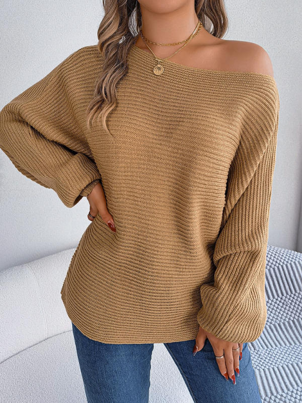New casual loose solid color bat sleeve pullover sweater - Image 3