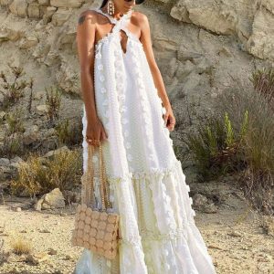 Women's Fashion Halter Neck Three-dimensional Flower Mopping Cake Dress