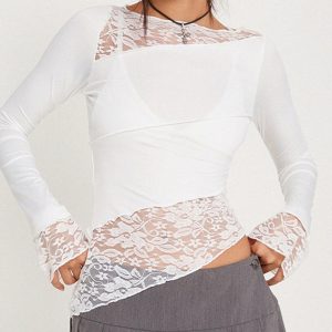 Women's lace patchwork long sleeve top