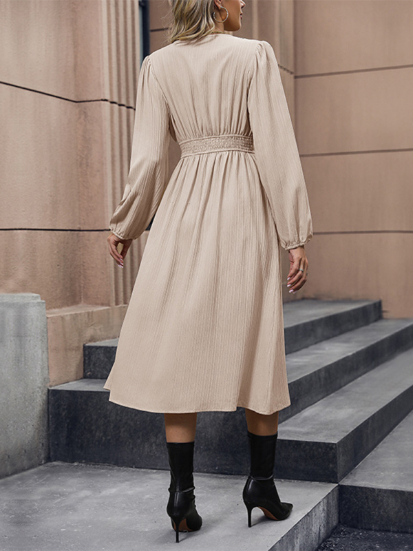 New elegant solid color long sleeve slit dress - Image 3