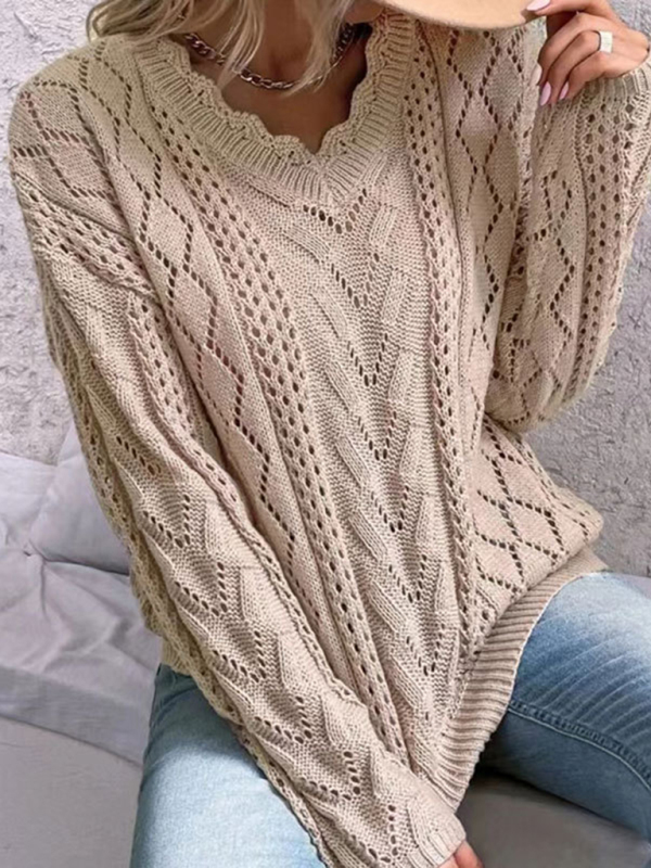 New style lazy style knitted sweater design hollow V-neck versatile top - Image 9