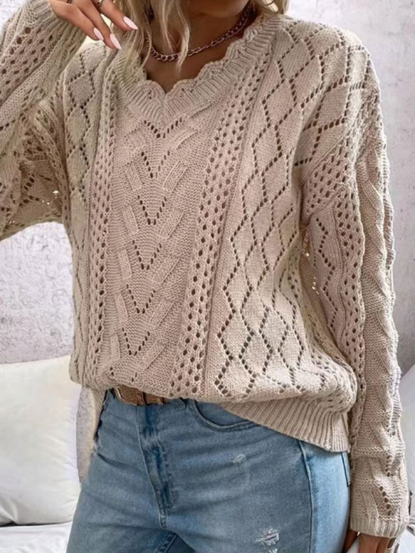 New style lazy style knitted sweater design hollow V-neck versatile top - Image 6